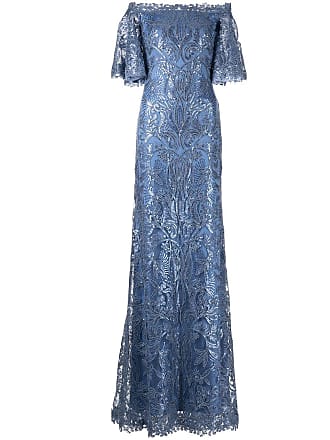 Tadashi Shoji sequin-embellished off-shoulder gown - women - Rayon/Nylon/Polyester - 10 - Blue