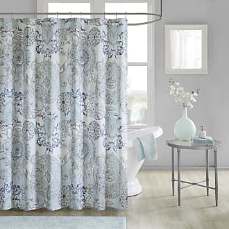 Madison Park Isla 100% Cotton Percale Shower Curtain, Floral Medallion Boho Printed Watercolor Cute Modern Home Bathroom Decor, Bathtub Privacy Screen, 72 x 72, Bl