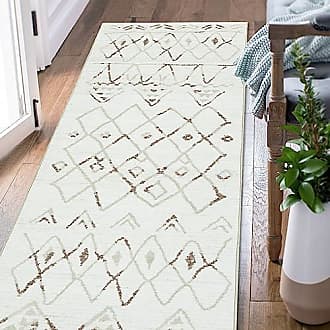 Warm Beige Moroccan Geometric Non Slip Washable Kitchen Utility Mat