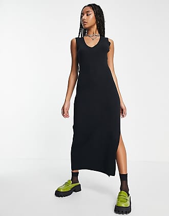 Womens Clothing Dresses Casual and summer maxi dresses TOPSHOP Broderie Chuck On Midi Dress With Contrast Stitch in Black 