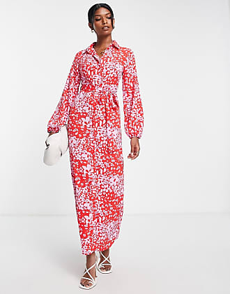 Asos Tie front shirt dress in red daisy print-Multi