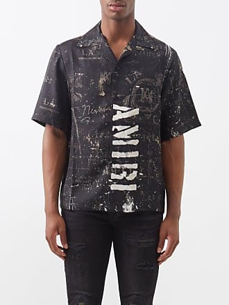 Amiri Short-sleeved Logo-print Twill Shirt - Mens - Black