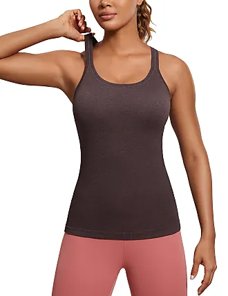 Yoga Tank Top Built in Bra - Women's Strappy Sports Vest Exercise