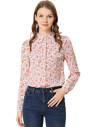 Allegra K Womens Button Down Shirt Long Sleeve Point Collar Floral Blouse X-Large White-Pink Floral