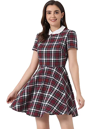 Allegra K Women's Plaid Contrast Notch Lapel 3/4 Sleeve Belted A-Line Midi  Dress Red X-Large : : Clothing, Shoes & Accessories