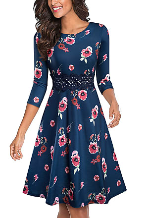 Homeyee Womens Vintage 50s Sleeveless Floral Embroidered Cocktail Swing Dress A079 (XXL, Red Floral-3/4 Sleeve)