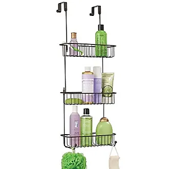 mDesign Extra Wide Stainless Steel 2-Tier Bathroom Shower Over Door Caddy,  Satin