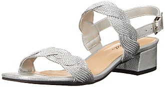 Easy Street Womens Charee Block Heel Sandal Heeled, Silver Woven, 6.5 X-Wide