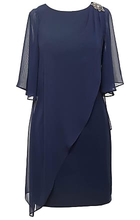 S.L. Fashions Womens Foil Cape Chiffon Dress, Navy Beaded, 18