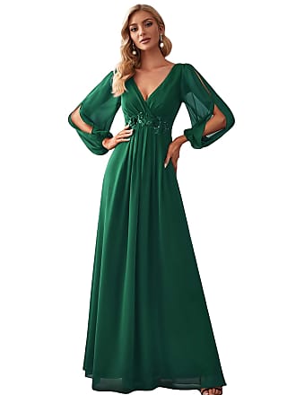YMING Women’s Elegant Cocktail Maxi Dress Deep V Neck 3/4 Sleeve Vintage Pleated Dress 
