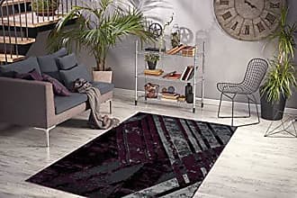 Teppich Vintage Streifen Muster Wohnzimmer Teppiche Flachflor Lila Schwarz 