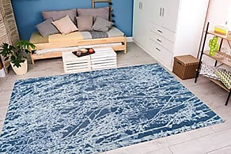 Linien Zick Zack Wellen Muster  Viskose Handgewebt Teppich Marineblau 160x230cm 