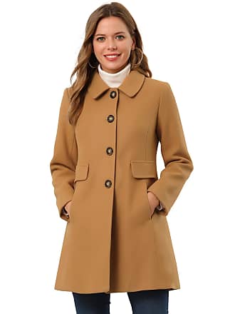 Allegra K Women's Winter Overcoat Stand Collar Single Breasted Mid-thigh  Long Coat Beige Small