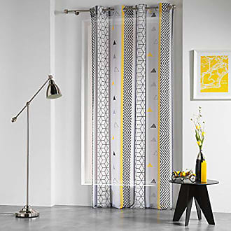 Cotton grey/yellow COTON DINTERIEUR Remix Indoor Cotton Curtain with Eyelets 140 x 240 cm 