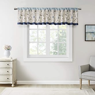 Madison Park Serene Embroidery Room-Darkening Valance Window Treatment Rod Pocket/Back Tab Short Drape, 50x18, Navy