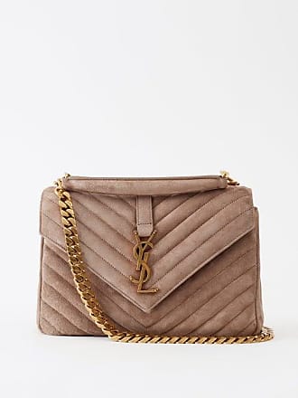 College Medium YSL Striped Suede Shoulder Bag