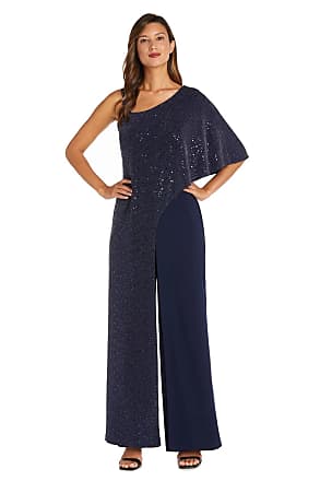 R&M Richards RM Richards Sequin Overlay Draped Shoulder Formal Jumpsuit 12, Navy