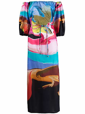 Sara Roka Nikki abstract-print off-shoulder long dress - women - CottonCotton - 40 - Blue