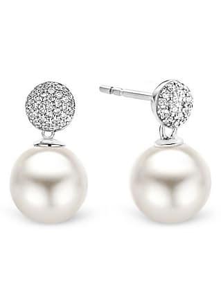 Boucles doreilles Venezia en acier avec perles en céramique blanches et or par galvanoplastie