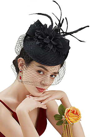 Red Hat with Black Leather Mini Top Hat Feather Fascinator Cocktail 