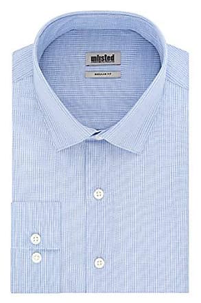 Kenneth Cole Unlisted by Kenneth Cole Mens Dress Shirt Regular Fit Checks and Stripes (Patterned), Blue, 18-18.5 Neck 34-35 Sleeve