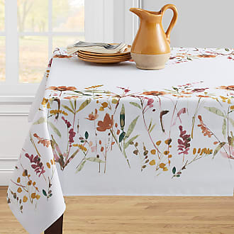 Emme Floral Tablecloth 60 X 104 Indoor/Outdoor Peach Green Beige On White NEW 