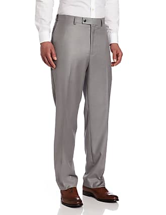 Louis Raphael Mens Striated Solid Flat Front Dress Pant with Comfort Waist, Light Gray, 30x32