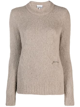 Maglione con collo a cuore ricamato con logo in grigio - donna - GANNI 