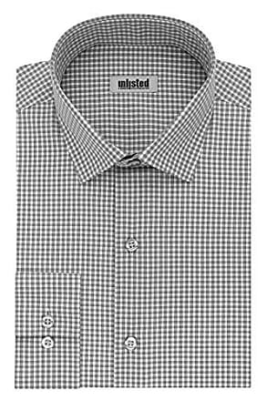 Kenneth Cole Reaction Unlisted Mens Slim Fit Check Spread Collar Dress Shirt, Grey, 17-17.5 Neck 32-33 Sleeve