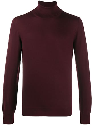 red ribbed polo neck jumper