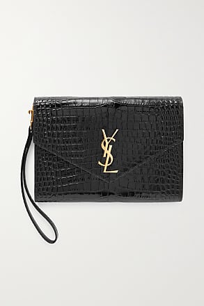 Saint Laurent Uptown Croc-effect Patent-leather Pouch - Red - One Size