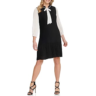 DKNY Womens Tie Neck Dress, Black/Ivory, 12