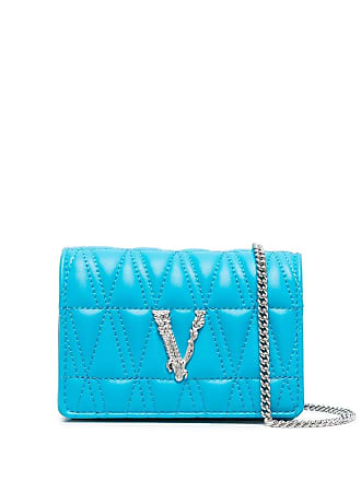 Versace La Medusa Blue Quilted Small Camera Crossbody Bag, Women's