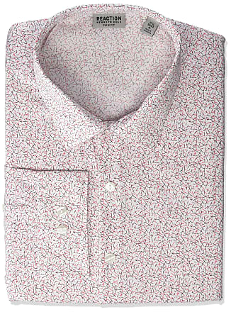 Kenneth Cole Reaction Mens Dress Shirt Slim Fit All-Day Flex Technicole Stretch Print, Raspberry, 17.5 Neck 36-37 Sleeve