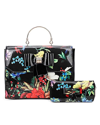 LaehWard Womens Faux Leather Floral Bow Patent Handbag With Purse 2 IN 1 Bag Set