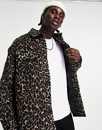 Topman brushed shacket in animal print-Black