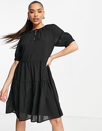 NA-KD ruffle v neck mini dress in black