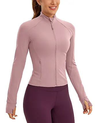 CRZ YOGA Womens Fleece Zip Up Cropped Hoodie Workout Jacket Athletic Casual  Long Sleeve Sweatshirts with Thumb Holes