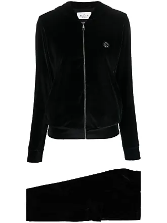 BLACK Velour Cropped Jacket Tracksuit Set, Womens Tracksuits