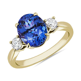 Blue Nile Tanzanite and Diamond Three Stone Ring in 14k Yellow Gold