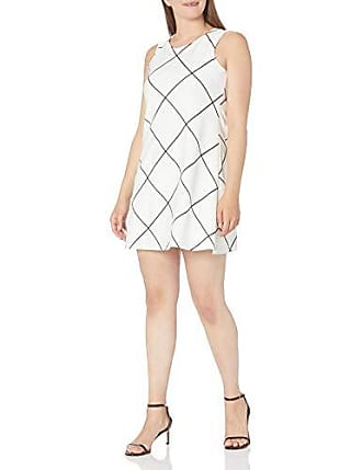 Tiana B. Womens Sleeveless Grid Printed Knit Trapeze Dress, White/black 12