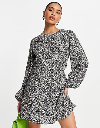 NA-KD long sleeve open back mini dress in floral-Multi