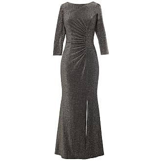 S.L. Fashions Womens Long Metallic Side Ruched Dress with Slit (Reg Petite Plus), Black Gold, 12P