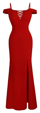 Angel Fashions Women Off Shoulder Bodycon Tie Back Evening Gown Large Red