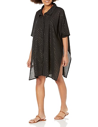 Bcbgmaxazria Womens Standard Swimsuit Cover Up Button Down Side Slit Tunic Bathing Suit Beach Dress, Black, X-Small