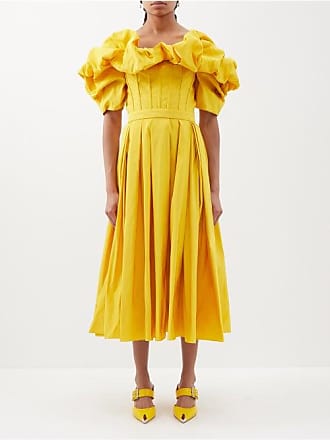 Alexander McQueen Alexander Mcqueen - Ruched Faille Bustier Midi Dress - Womens - Yellow