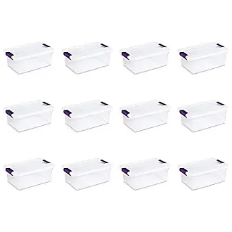 Sterilite 60 Qt ClearView Latch Storage Box Stackable Bin with Latching  Lid, Plastic Container to Organize Clothes in Closet, Clear Base, Lid,  12-Pack