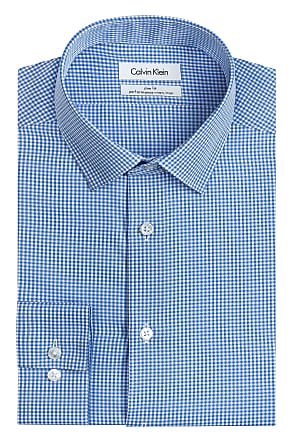 Calvin Klein Mens Big and Tall Dress Shirt Slim Fit Non Iron Gingham, Blue, 17.5 Neck 34-35 Sleeve