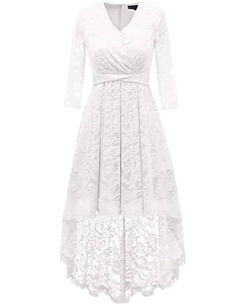 Dresstells White Mother of The Bride Dresses Hi-Low Lace 3/4 V-Front Sleeve White Wedding Guest Dress White 3XL