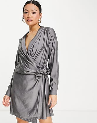 NA-KD open back knot mini dress in dark grey